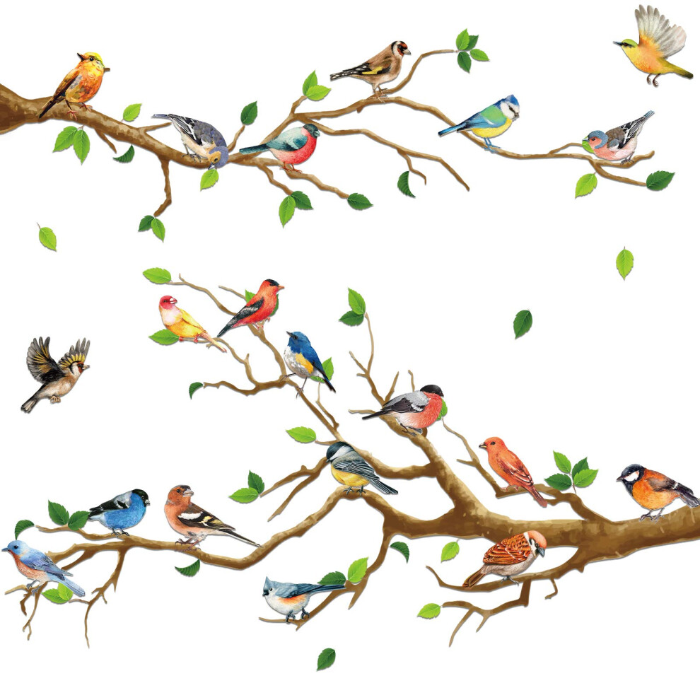 4 Pieces Garden Birds On Branches Stickers Removable Birds On Tree Wall Decals Peel And Stick Wall Decoration For Bedroom Living Room Zonon