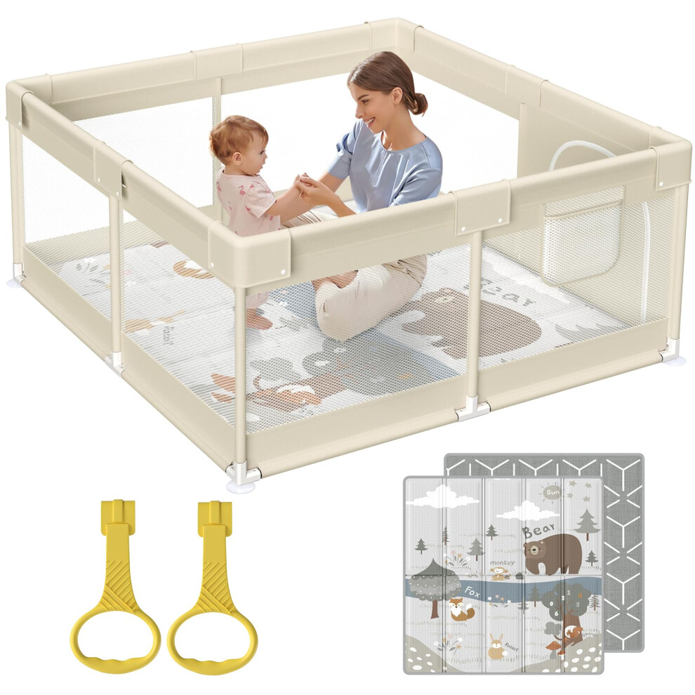 Playpen With Mat, 47X47inch Play Pen With Mat For Babies And Toddlers, Small Baby Pla Ypen With Mat, Small Baby Playpen For Apartment, Play Yard For Fodoss
