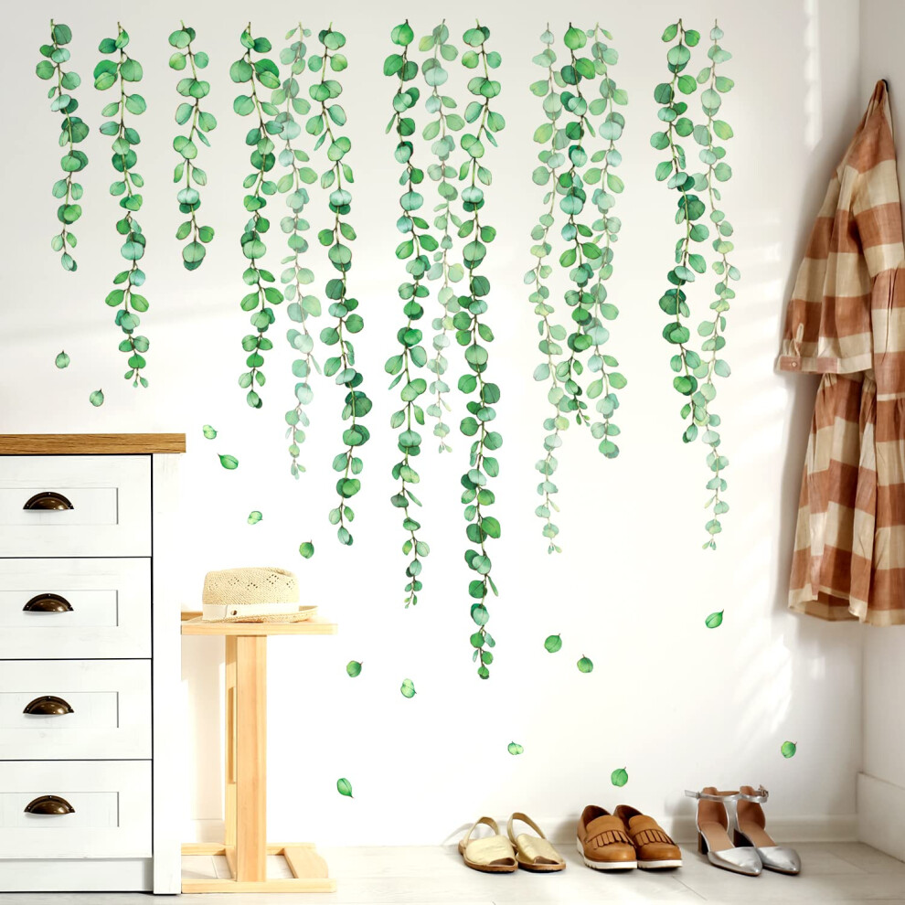 Ds-8052 Eucalyptus Vine Leaves Wall Stickers Watercolor Plants Decals Removable For Nursery Bedroom Living Room Art Home Decor Decoratio Green Bashom
