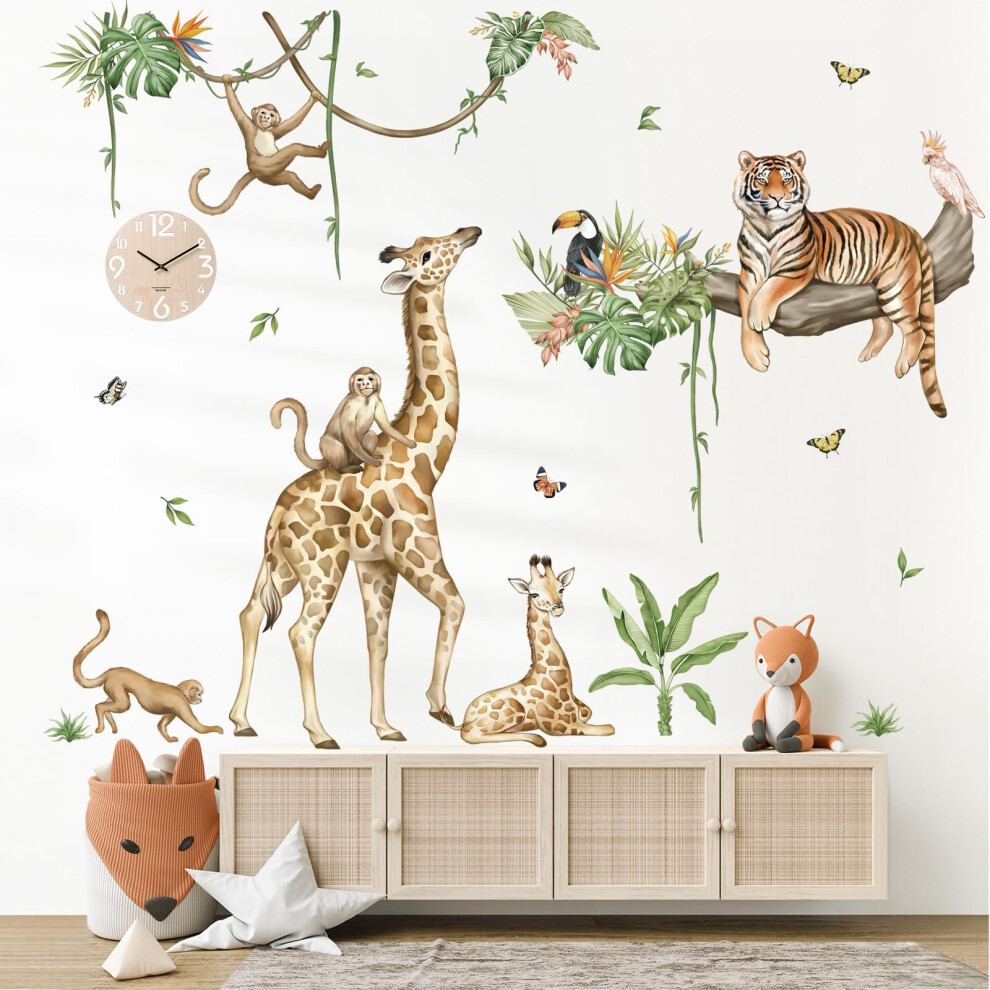 Large Jungle Animal Tree Branch Wall Stickers Safari Giraffe Tiger Monkey Peel And Stick Wall Art Decals For Baby Nursery Kids Bedroom Playr Wondever