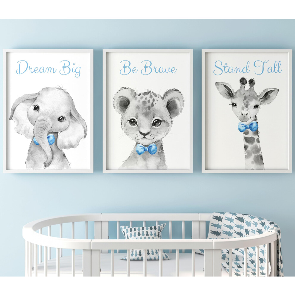 Eviepops Prints Men's Safari Animals Baby Boy Nursery Bedroom Set Of 3 Unframed Quote Prints, Wall Art Portrait Set Of 3, Nursery Decor Gift Present, Giraffe Elephant Lion