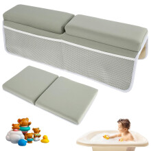 Baby Bath Kneeler and Elbow Rest Pad Set Comfortable Foam Bath Kneeling Pad Anti-Slip Bath Tub Elbow Pad with 4 Organizer Pockets Washable Baby Bath