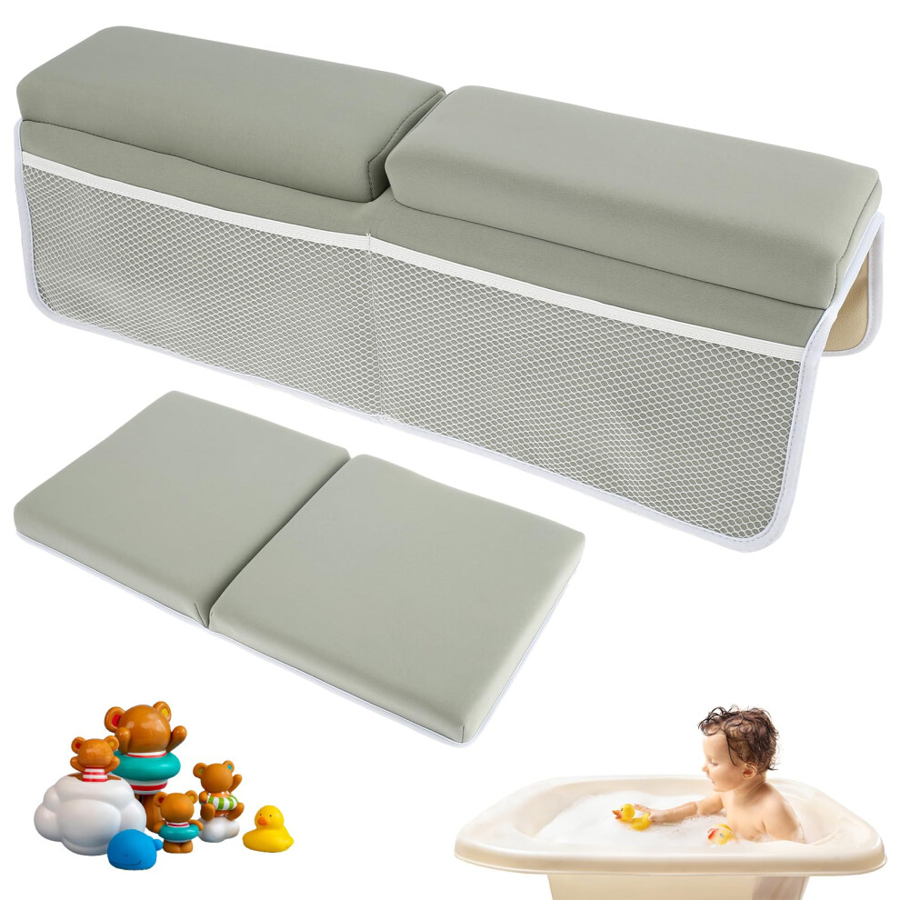 Shaojian Baby Bath Kneeler And Elbow Rest Pad Set Comfortable Foam Bath Kneeling Pad Anti-Slip Bath Tub Elbow Pad With 4 Organizer Pockets Washable Baby Bath