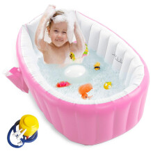 Inflatable Baby Bathtub ,Portable Inflatable Baby Bathtub - Non-Slip, Foldable Design with Air Pump - Essential Travel Bath for Newborns (Pink)