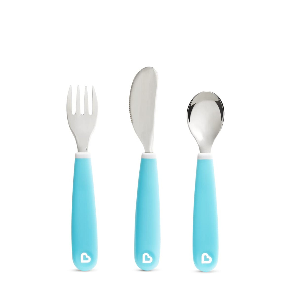 Splash Toddler Cutlery Set (Fork, Knife & Spoon), | Bpa-Free, Dishwasher Safe, Easy-Grip Utensils For Self-Feeding | Safe Flatware For Blue Munchkin