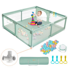 COMOMY Playpens for Babies and Toddlers, 160 x 160 cm Baby Play Pens Extra Large, Safe and Non-Slip Baby Fence, Full Mesh Design, Indoor & Outdoor Ki