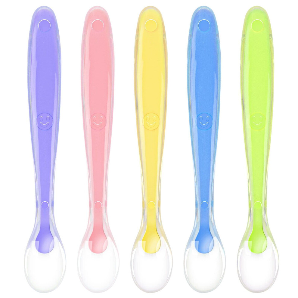 Baby Spoons, 5 Pcs Silicone Spoon Baby Soft Spoons Self Feeding Training Spoon For Toddlers Children Baby Feeding And Weaning Vicloon