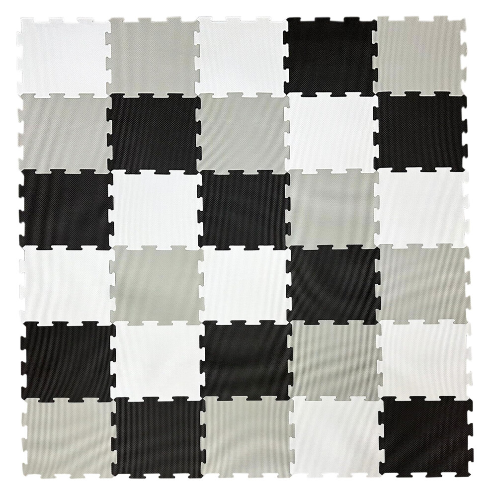 Suprano Interlocking Baby Play Mat 30Pc Soft Foam Puzzle Tiles For Crawling, Nursery, Kids' Room, Yoga & Exercise, Safe & Comfortable Flooring (Grey/White/Bl