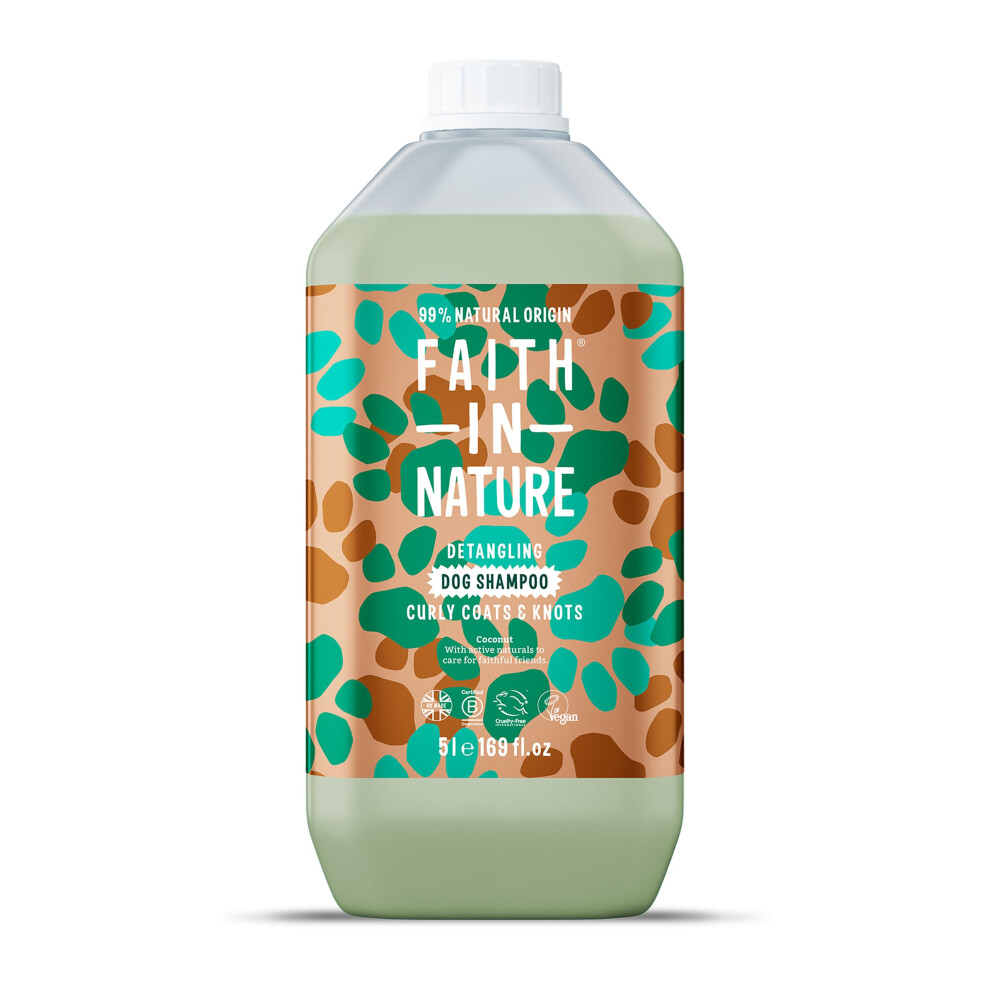 Faith In Nature Natural Coconut Dog Shampoo, Vegan & Cruelty Free,No Sls,Silicones Or Parabens, Detangling, For Curly Coats, 5L Refill Pack