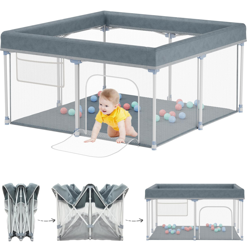 Baby Playpen Foldable 127X127cm Portable, Safe, And Spacious Collapsible Play Pen With 30Pcs Ocean Balls For Baby And Toddlers Yornoli