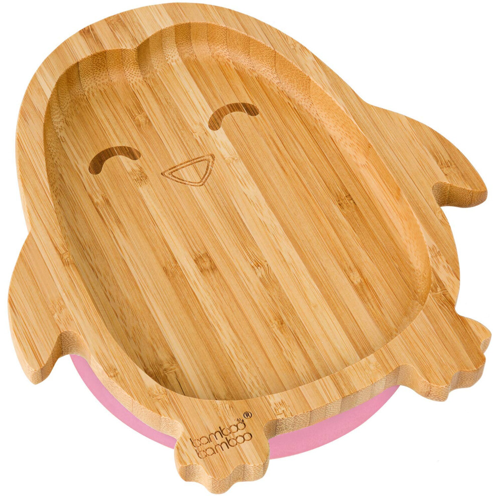 Baby And Toddler Plate For Feeding And Weaning, Bamboo Penguin Plate With Secure Suction, Suction Plates For Babies From 6 Months (Peng Bamboo Bamboo