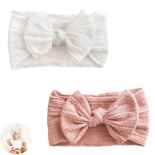2pcs Baby Headbands, Bows Newborn Baby Accessories, Fabric Newborn Headbands, For Infant Toddlers Little Girl And Kids(Pink And White)