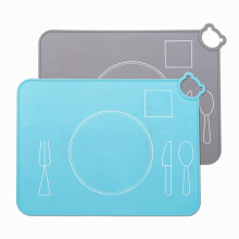 Silicone Placemats for Kids,Montessori Toddler Dining Mat, Baby Portable Food Mat Travel Set of 2 (Blue)