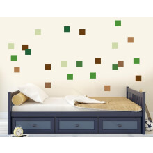 Pixel-Style Square Wall Stickers – Green & Brown Shades – 3 Sheets (60 Stickers Total) – 2030 cm Sheets