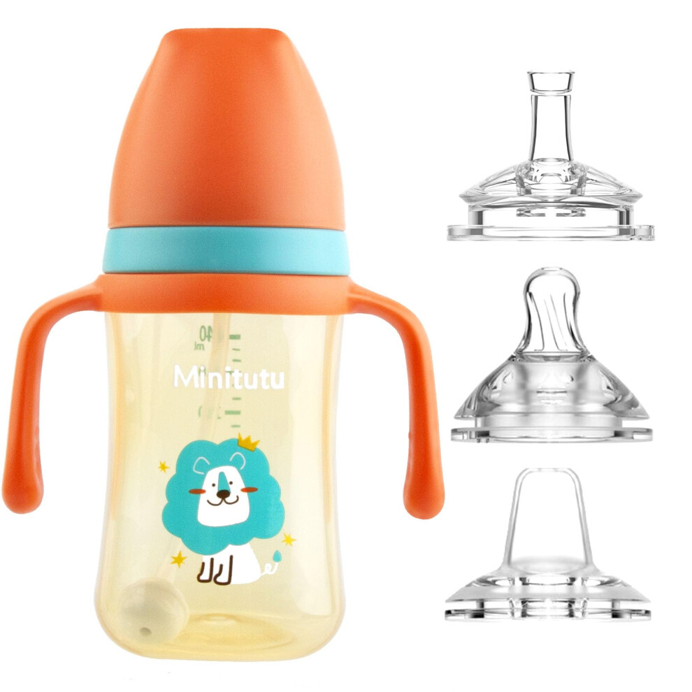 Sippy Cup For Baby Months 6+, Non Spill Cup For Toddlers, Baby Straw Cup With Handles, Spill-Proof, Leak-Proof Soft Spout Cup 240Ml/8Oz, With 3 Types Nohlerlife