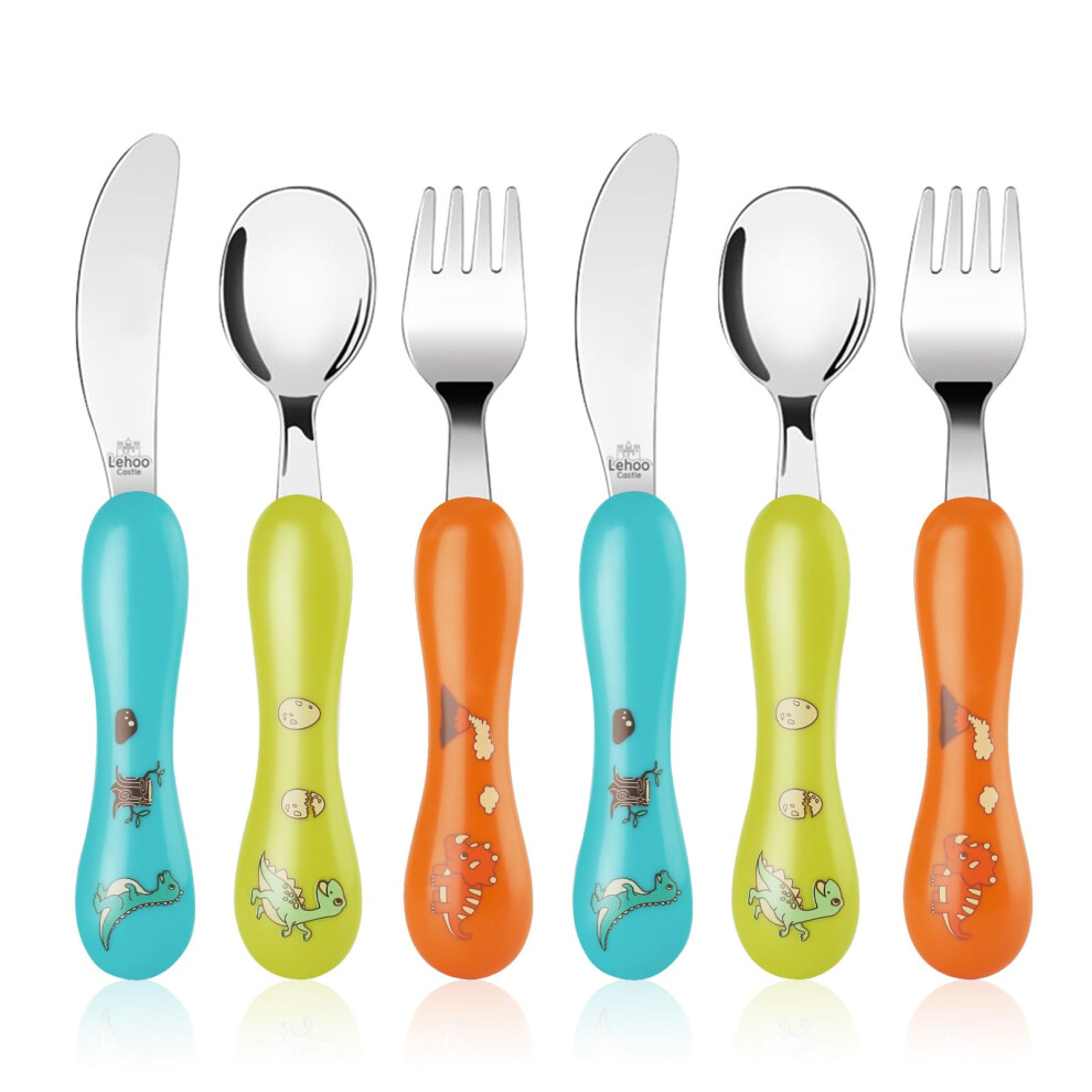 Toddler Cutlery, 6Pcs Stainless Steel Dinosaurs Kids Children's Cutlery Flatware, Incudes 2 X Spoons, 2 X Forks, 2 X Knives Lehoo Castle