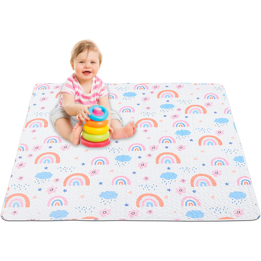 Miimer Baby Floor Play Mat Large 127X127 Cm, Portable Playpen Mat Non Slip One-Piece Baby Crawling Mats For Tummy Time, Machine Washable Playmat For Babies