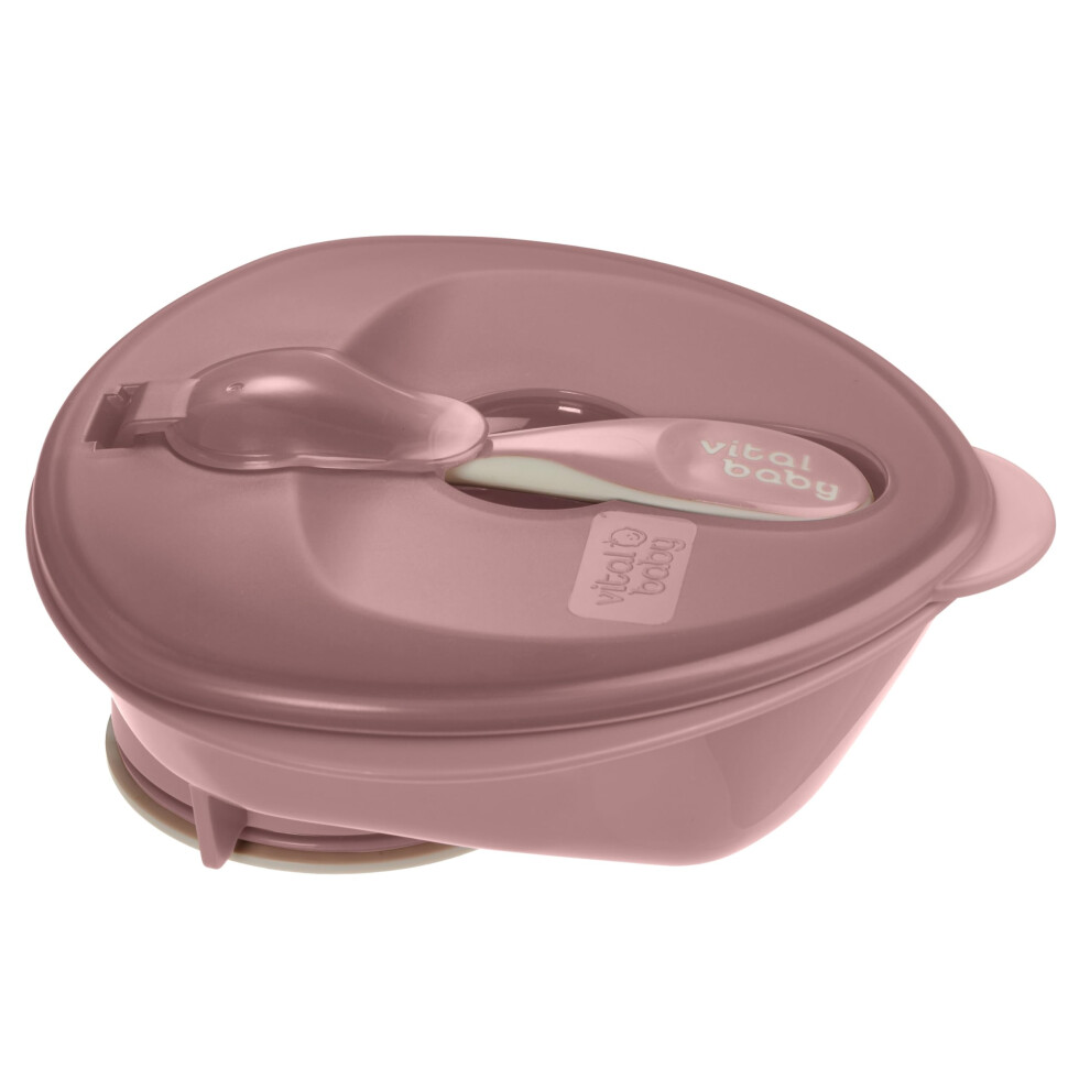 Vital Baby Pink Nourish Power Suction Weaning Bowl With Lid And Spoon 6M+, Berry Strong Suction, Easy Scoop Sides, Leakproof Lid & Spoon, Earthsmart
