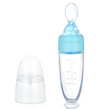 Aolso Food Dispensing Spoon, Silicone Infant Squeeze Feeding Bottle, Bottle with Spoon for Cereal Puree,Solid Food,90ML (Blue)