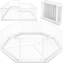 KIDUKU Wooden Baby Child Playpen XXL Foldable Incl. Door, Consisting of 8 Panels, Individually Adjustable Large Play Pen Portable for Toddlers