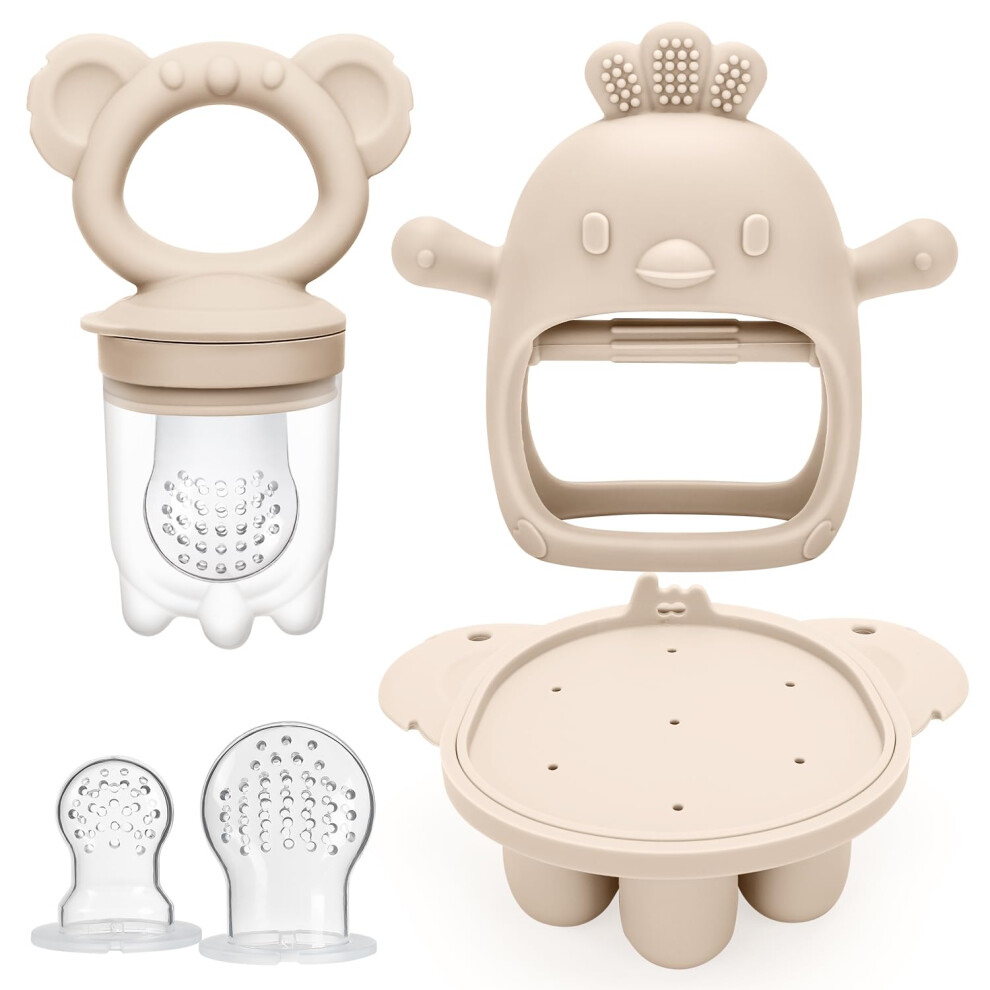 Baby Fruit Food Feeder & Mini Freezer Tray Combo, 4 Month+, Breastmilk Popsicle Freezer Molds For Baby Cooling Relief, Bpa Free Silicone Feeder Cldy