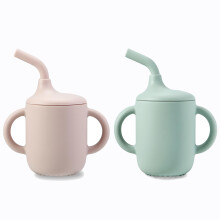 PandaEar 2 Pack Silicone Sippy Cups for Toddlers with Straw & Handles| Non Spill Baby Cups from 6 Months| Weaning Cup Toddler Drinking Cup Baby First
