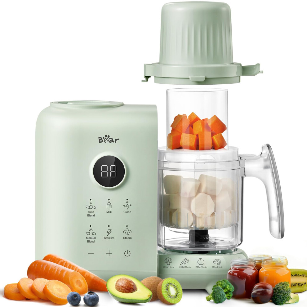 Baby Food Blender With Two Layer Steam Baskets, 6 Multifunctions Food Processor Steamer Puree Blender, Baby Food Maker With Bottle Warming, Ster Bear