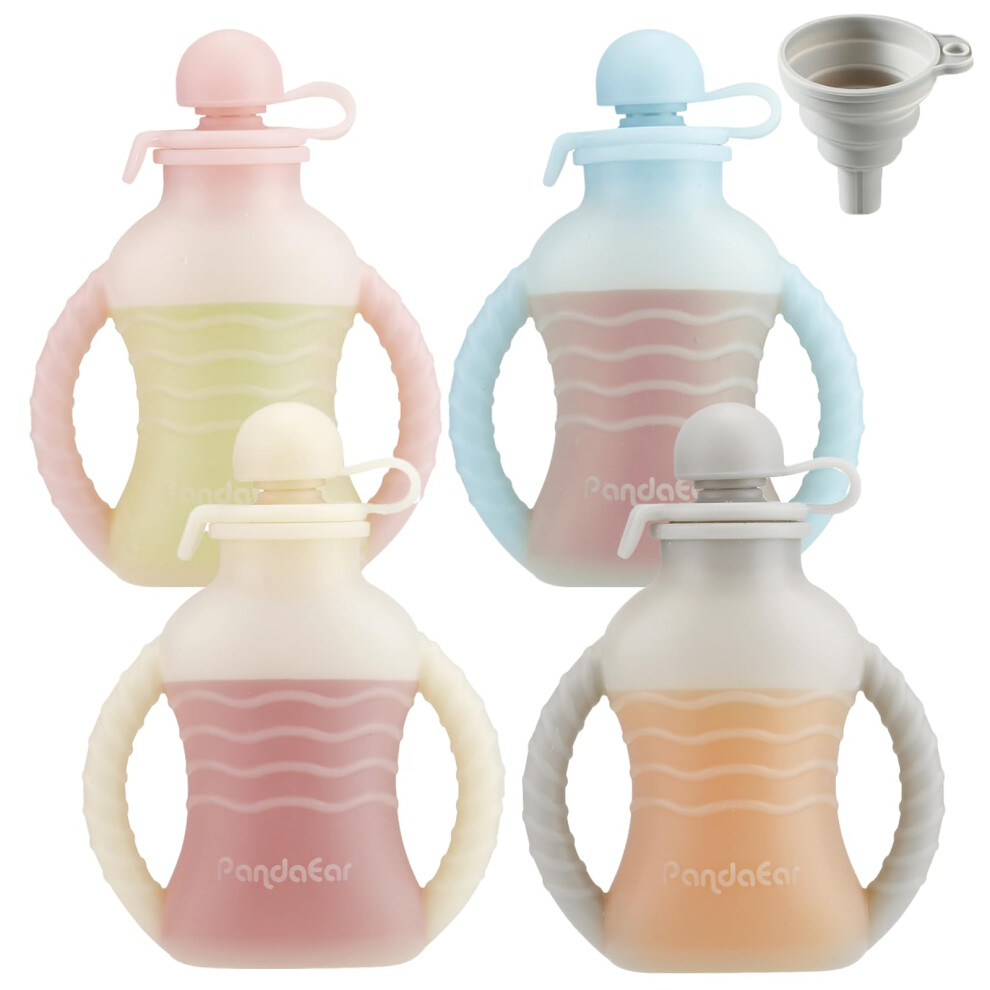 4 Pack Reusable Silicone Baby Food Pouches, Washable Freezer Squeezable Pouch For Toddler Kids, Bpa-Free Silicone Refillable Baby Food Stora Pandaear