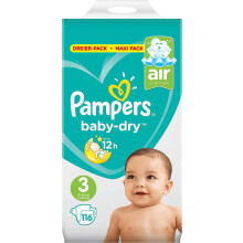 Pampers Baby-Dry Nappies Size 3 6kg-10kg Pack of 3 (1 x 116 Nappies)