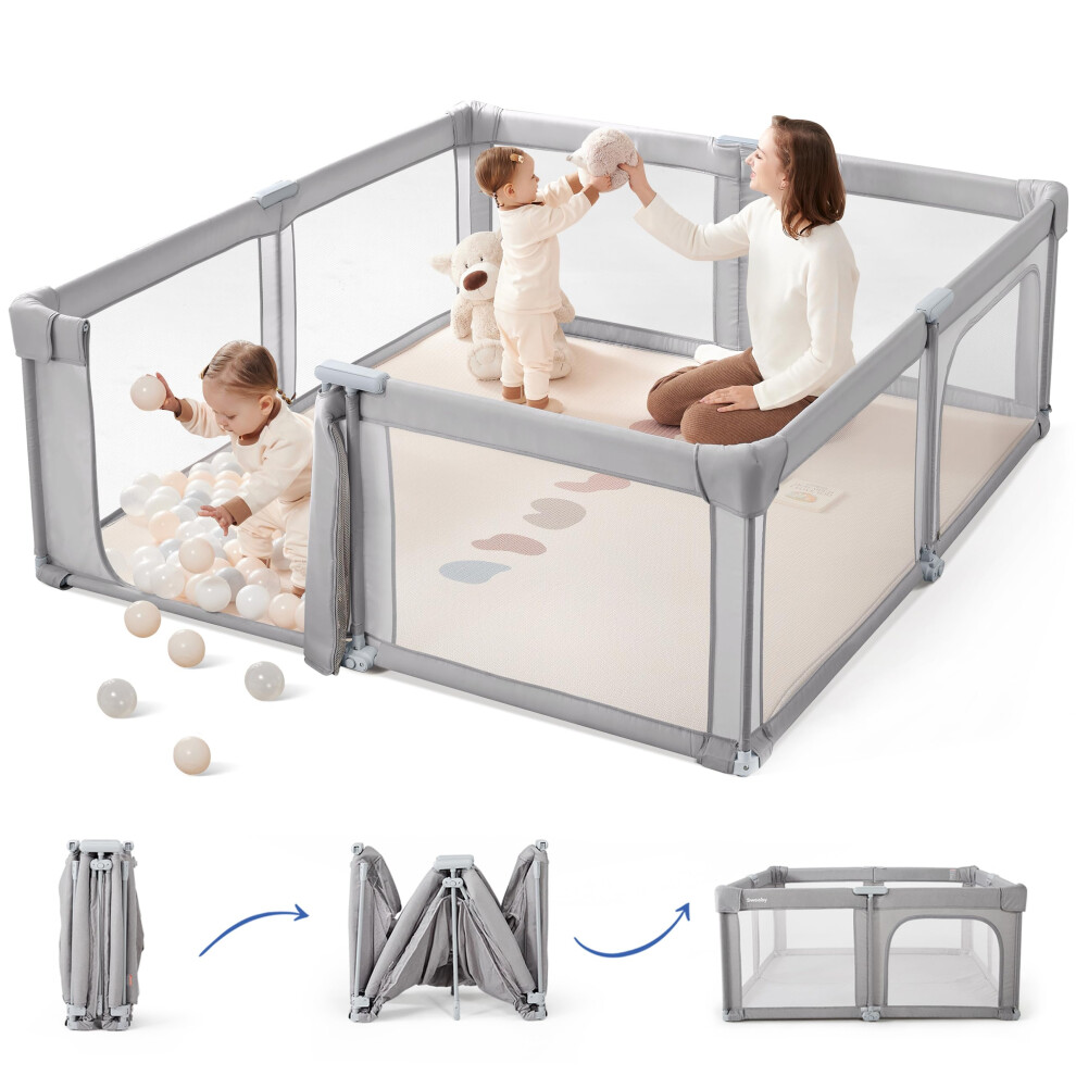 Sweeby Baby Playpen, Foldable Play Yard, Extra-Large Baby Fence For Indoor & Outdoor Use, Safe Playpen For Babies And Toddlers (Haze Gray, 180 X 200