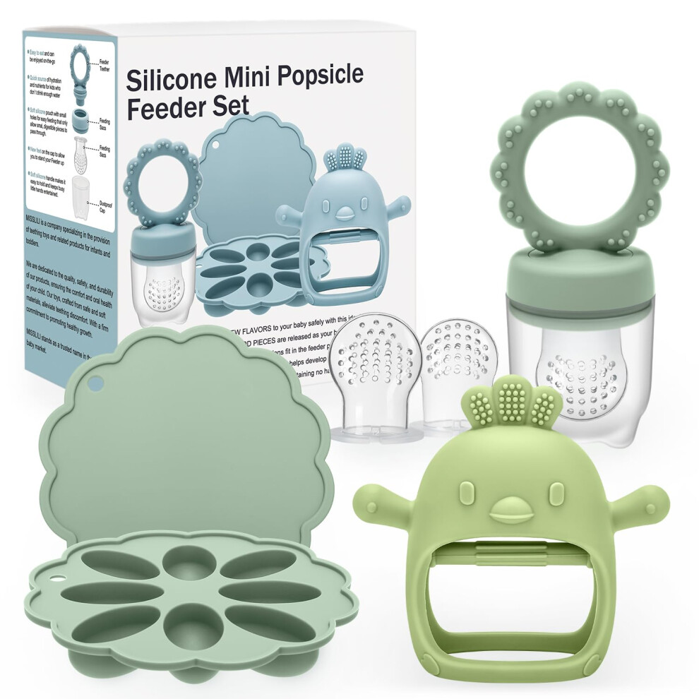 Baby Fruit Food Feeder, Mini Freezer Tray Combo, Breastmilk Popsicle Freezer Molds, Bpa Free Silicone Teether For Toddler Infant For 3 Month+ To Cldy