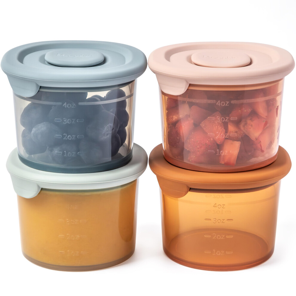 Silicone Baby Food Storage Containers, 4 Pack, 120Ml Weaning Freezer Pots With Airtight Lids, Reusable Baby Food Snack Pots, Microwave And Di Moonkie
