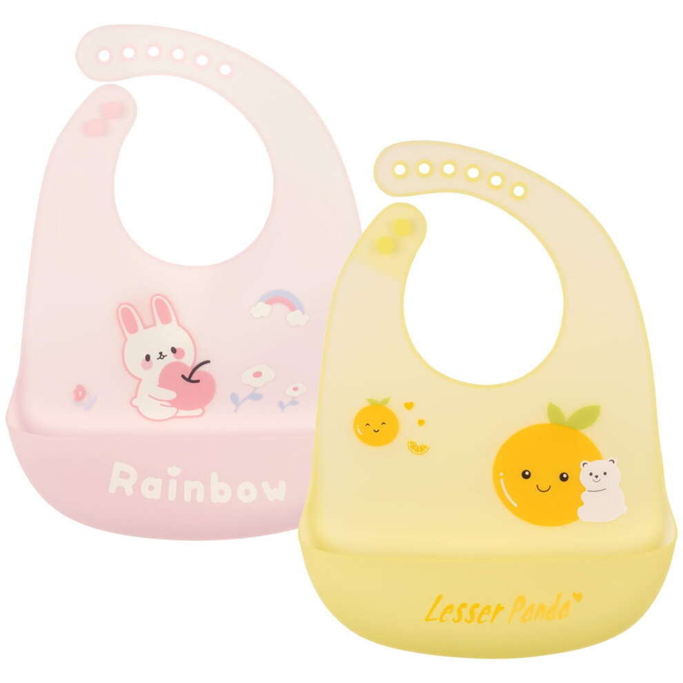 Silicone Baby Bib, 2Pcs Baby Weaning Bibs, Adjustable Waterproof Feeding Bibs With Food Catcher Pocket, Unisex Soft And Easily Wipe Clean For Vicloon
