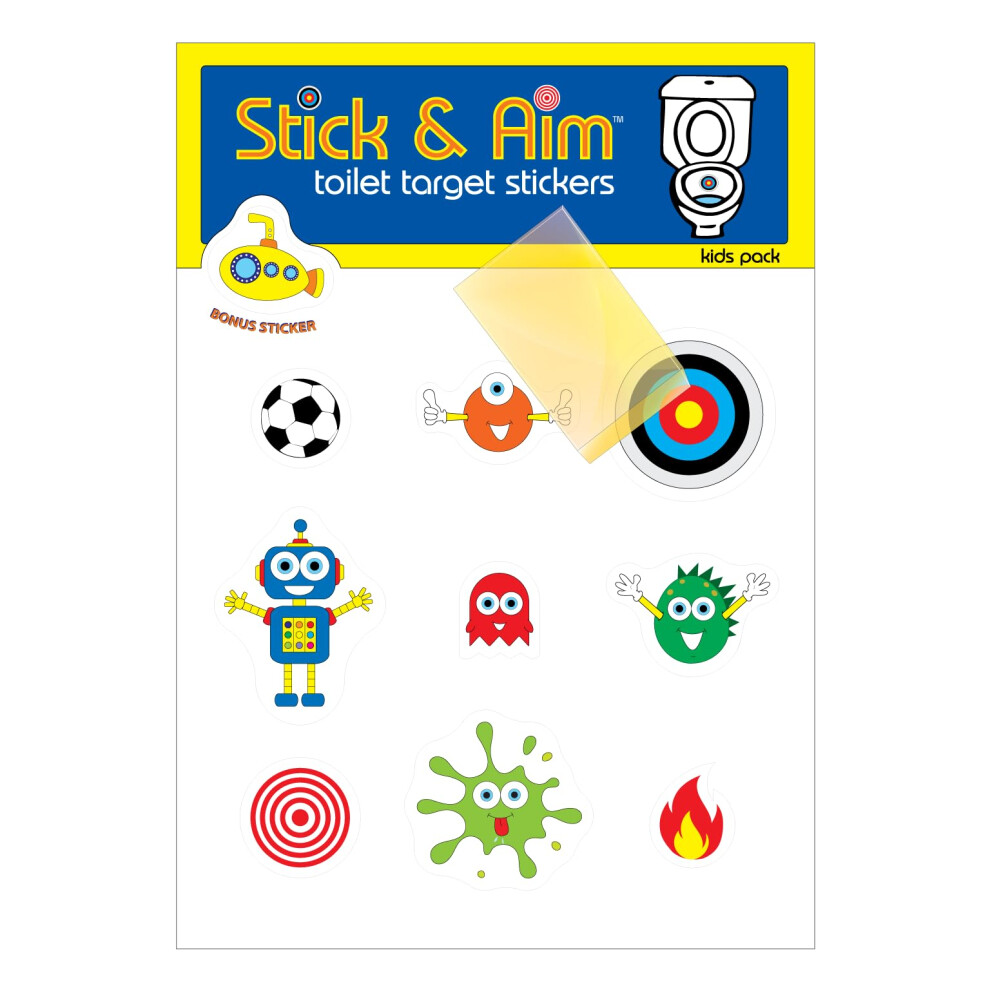 Stick & Aim Kids Pack Toilet Target Stickers With Sticker Applicator Tool, Sticks On Wet Surface, Toilet Target For Potty Training Boys, Aiming Stickers