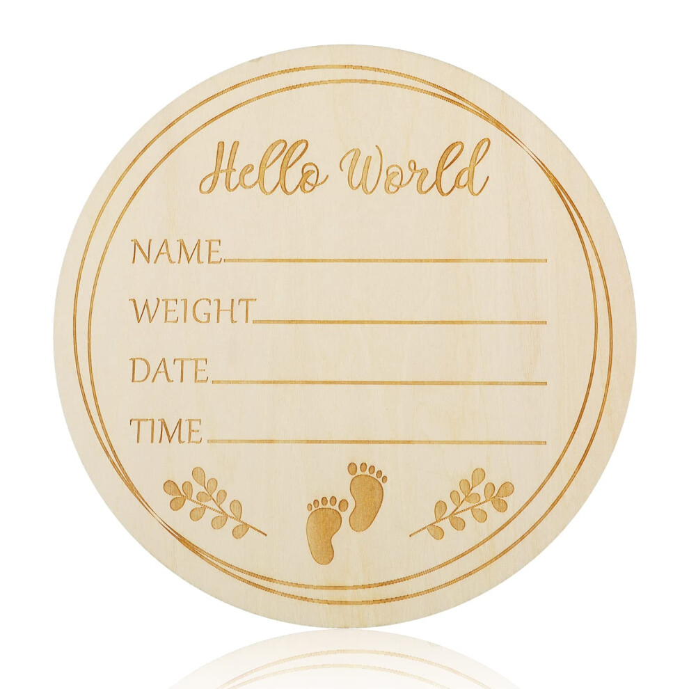 Wooden Baby Announcement Sign Hello World Plaque, 5.9 Inch Round Newborn Welcome Sign Baby Birth Sign Board For Baby Shower Photo Prop Hospital Aiex