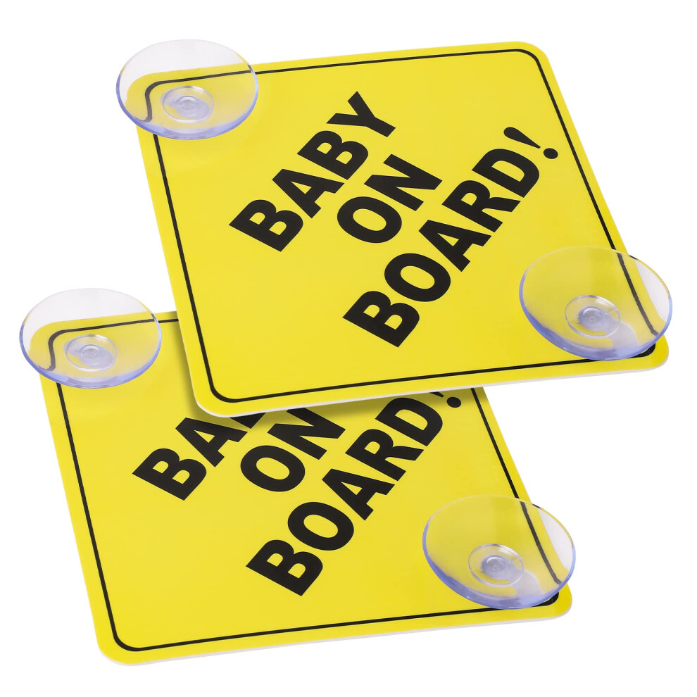 Cobee Baby On Board Signs With Double Suction Cups, 2Pcs 5"X5" Reusable Safety Car Warning Signs Baby On Board, Durable Kids On Board Car Sign, Baby