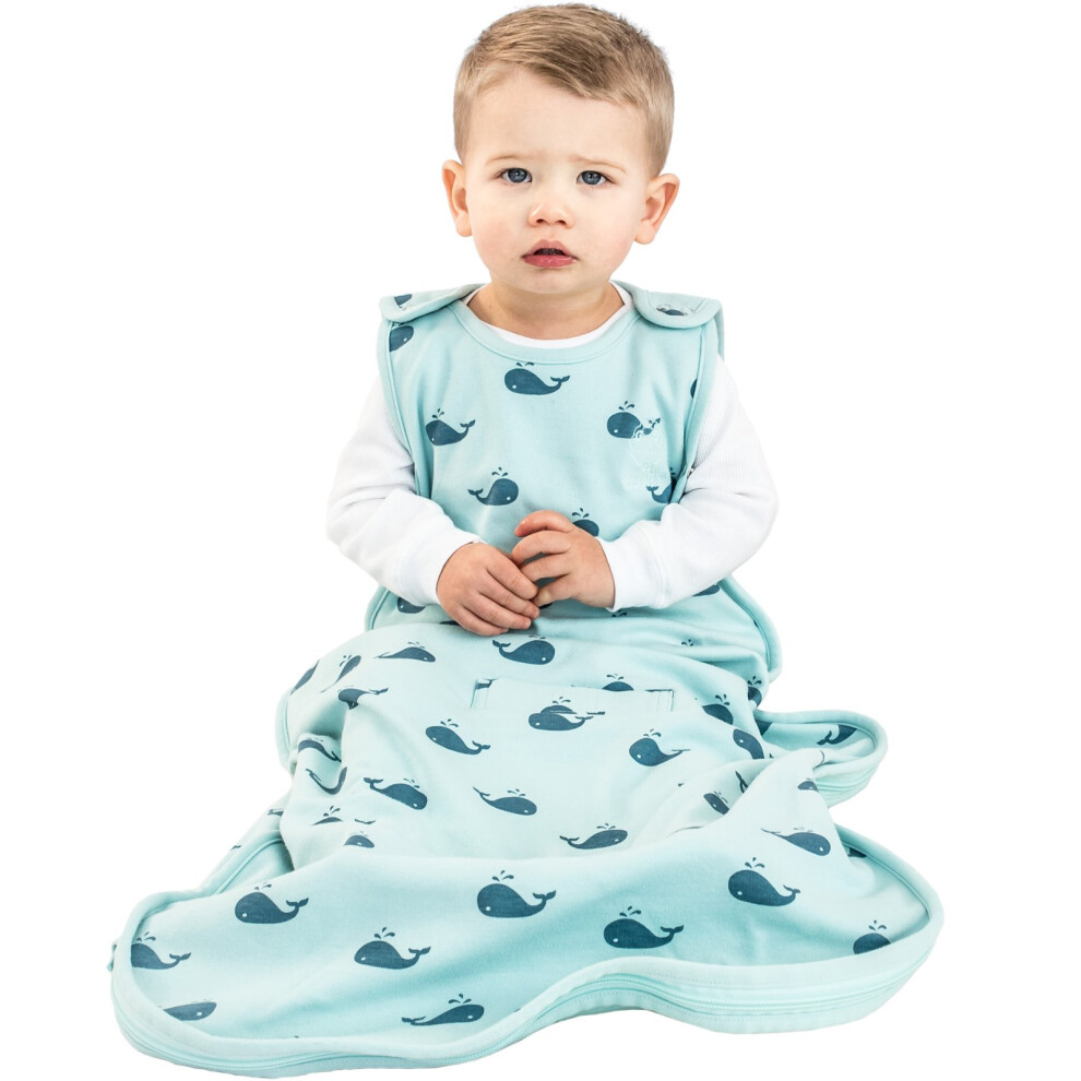 4 Season Sleep Sack - Ultimate Merino Wool Sleeping Bag - Two-Way Zipper Adjustable Universal Size Sleep Sack For Baby (2-24 Months) - Whales Woolino