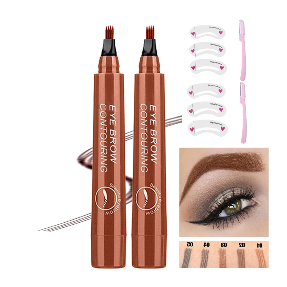 Waterproof Eyebrow Pen 2 Pack Microblading Fork Tip Pencil Long Lasting Smudge Proof Ink