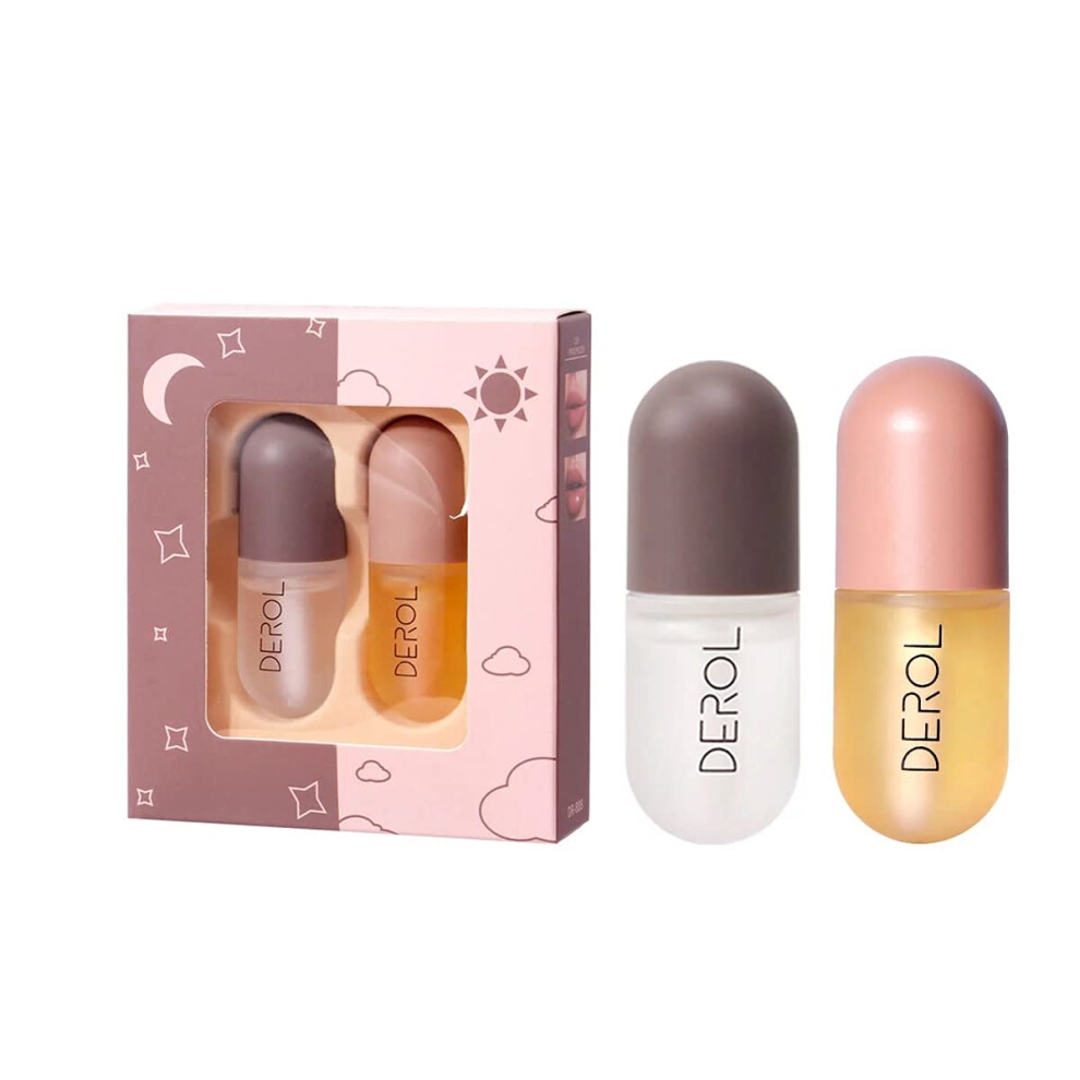 Lip Plumper Serum Set Day and Night for Fuller Lips Effect and Overnight Hydration Duo