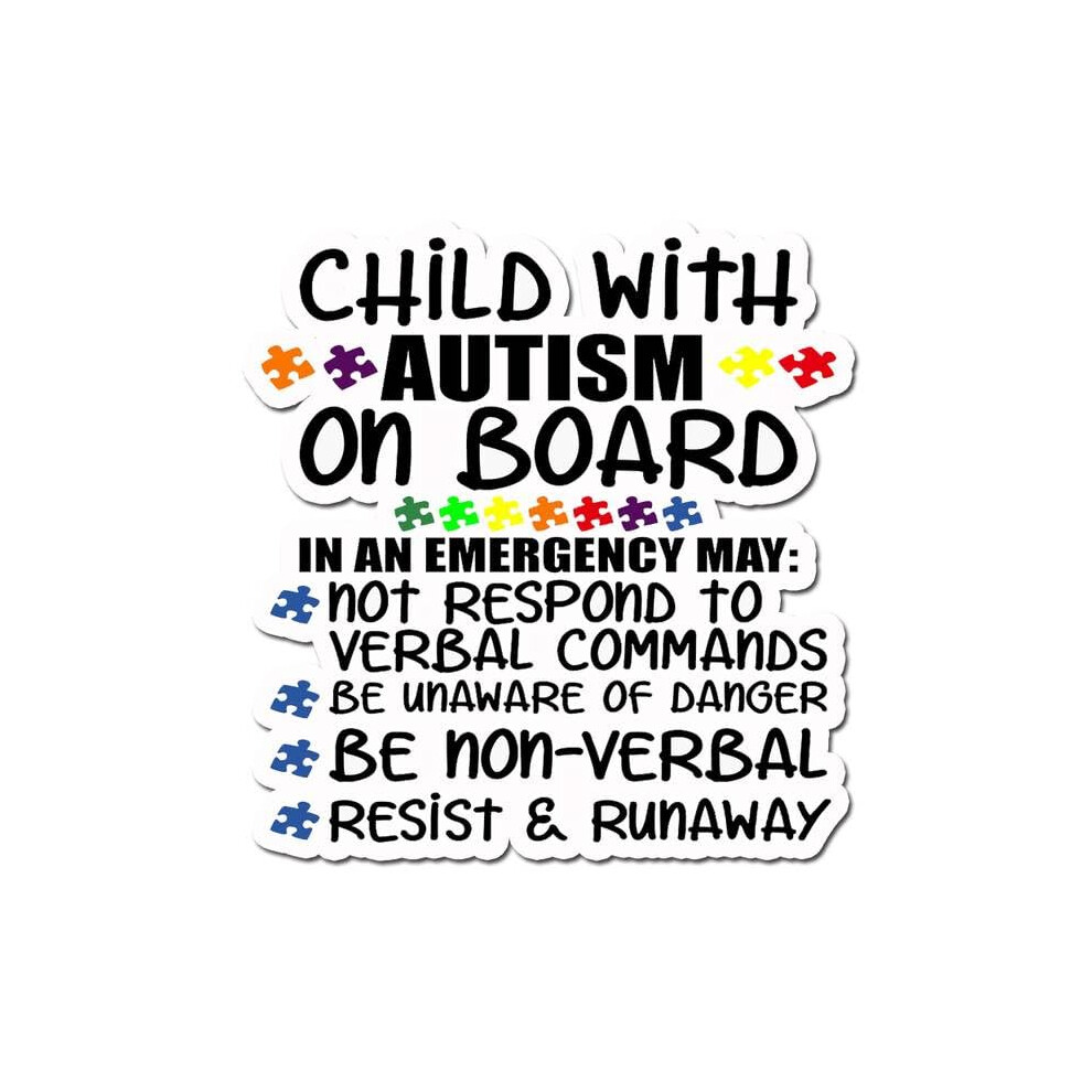 Child With Autism On Board Car Decal Sticker Safety Awareness Autistic 1 Sticker, 5Inch 10873458