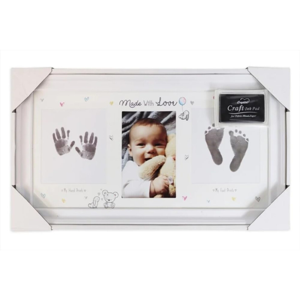 Hugs & Kisses Baby Handprint Footprint Photo Keepsake Photo Frame With Ink Pad