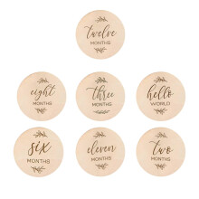 7 Pcs Baby Milestone Cards, Wooden Milestone Baby Cards, Double-Sided Wooden Monthly Newborn Welcome Signs, 10cm Round Month Baby Milestone Signs for