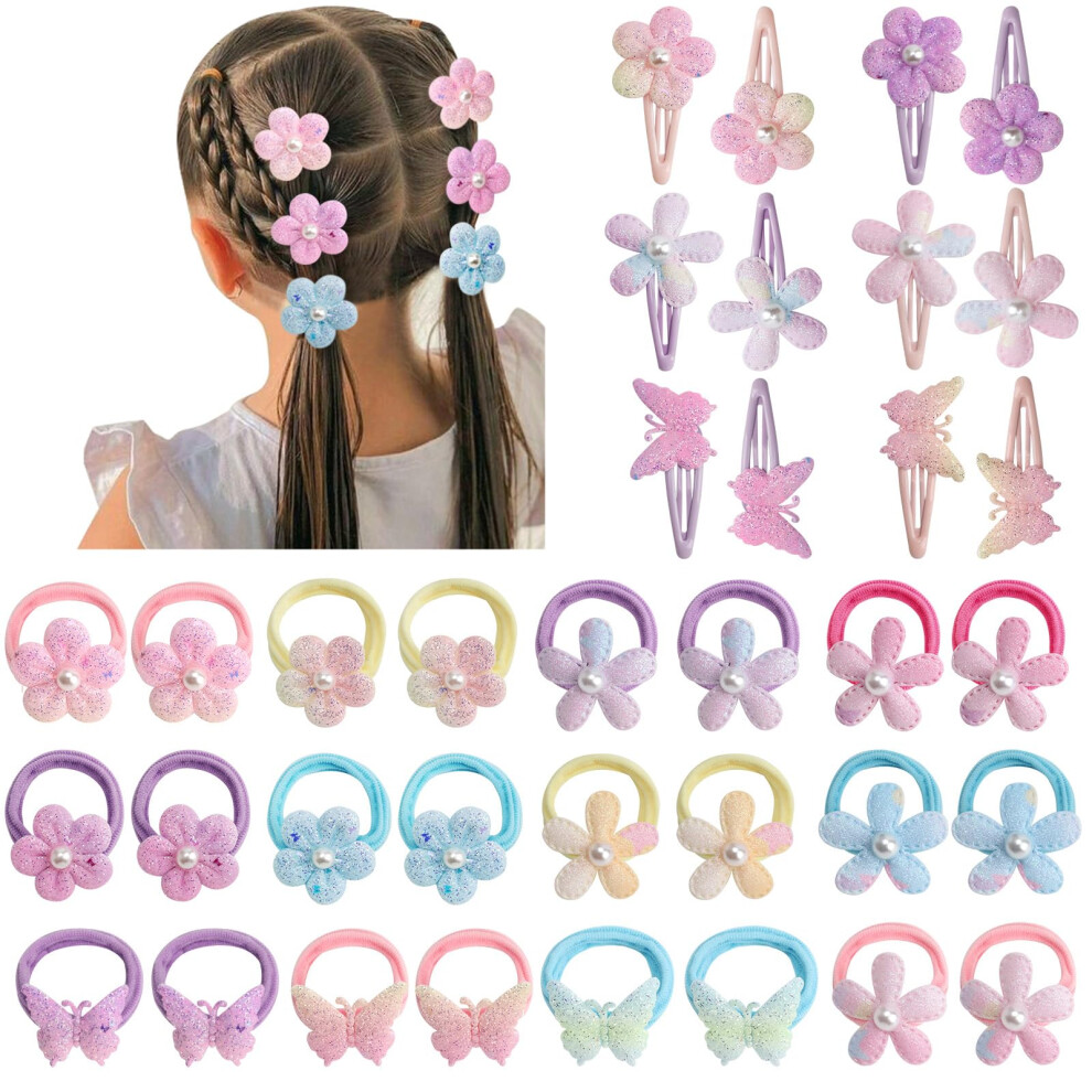 Toddler Hair Accessories Candy Colors Butterfly And Flower Cute Hair Clips Elastic Ponytail Holder For Toddlers Girls Kids Dreshow