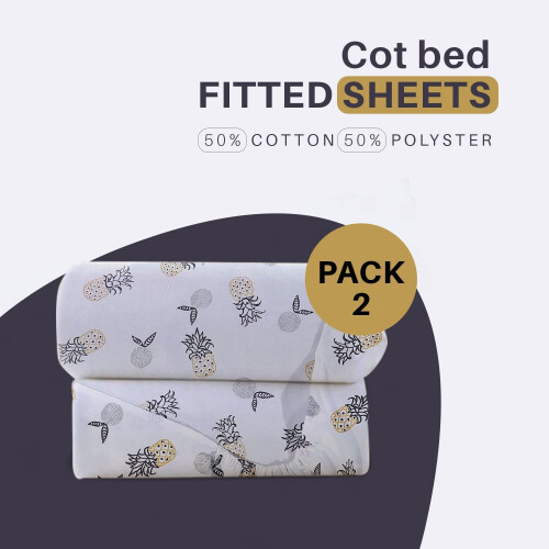 Indus Textiles 2 Pack Cot Bed Fitted Sheets Easy Care Soft and Dureable, Pineapple - 60 x 120 cm 1