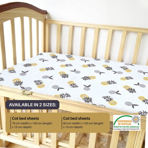 Indus Textiles 2 Pack Cot Bed Fitted Sheets Easy Care Soft and Dureable, Pineapple - 60 x 120 cm 2