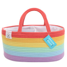 OrganiHaus Rainbow Nappy Caddy Organiser, Premium Cotton Rope Diaper Caddy Basket, Newborn Essentials Storage Tote, Baby Changing Organiser