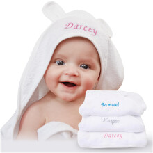Personalised Newborn Baby Hooded Bath Towel - Soft, Cuddly, Highly Absorbent and Machine Washable Towel with Ears for Your New Baby Girl or Boy that