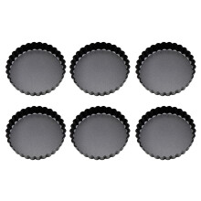 6 Pack Non Stick Carbon Steel Fluted Tart Pans with Removable Bottom for Mini Pastries