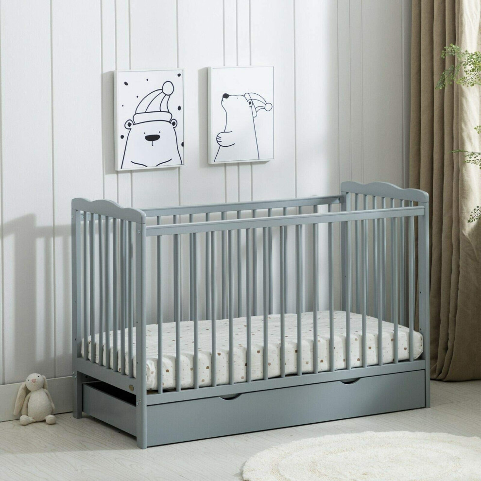 Brooklyn Baby Cot Crib With Water Repellent Mattress & Wheeled Drawer [] () Grey/White Mcc Direct