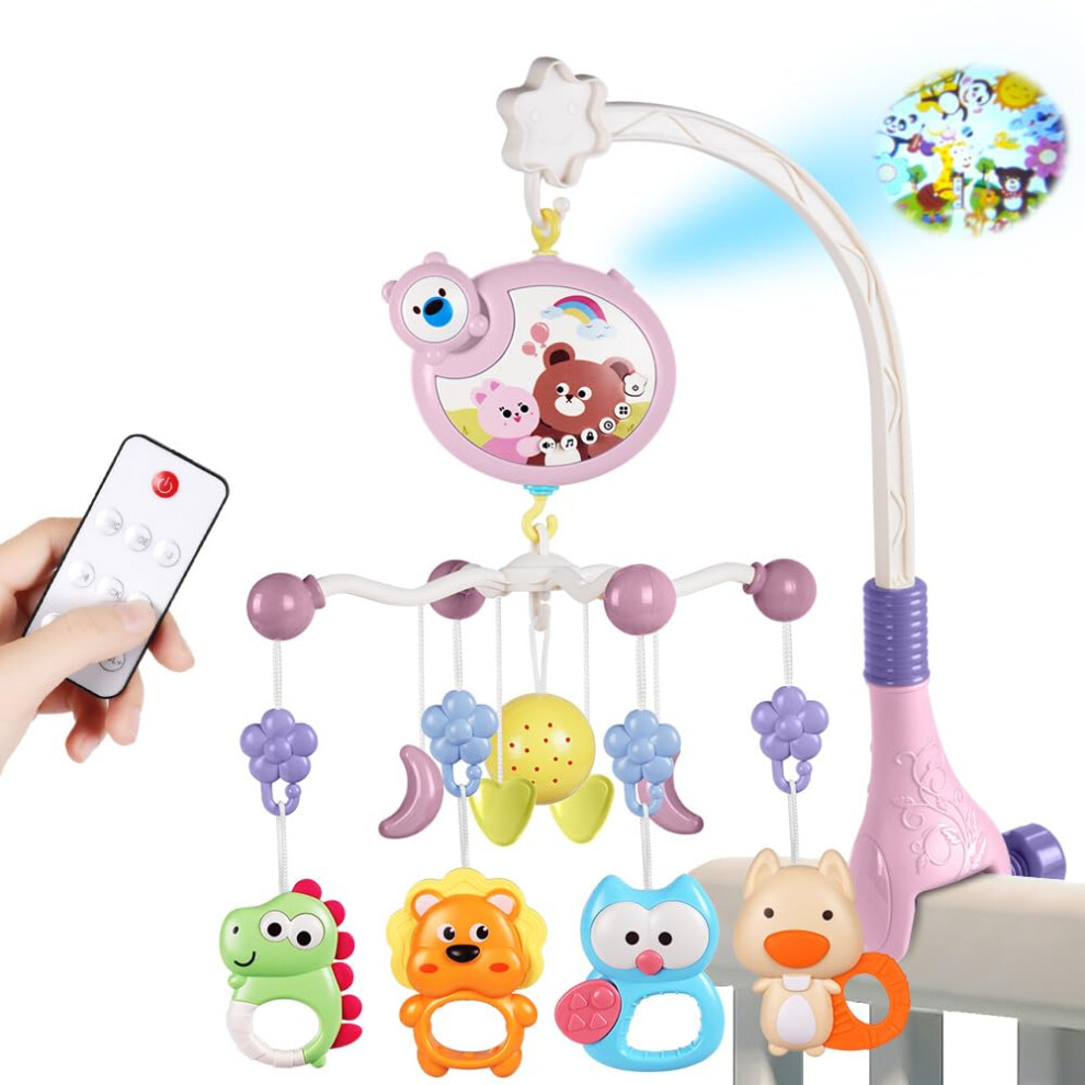 Baby Crib Mobile With Music, Lights, Projector And Remote Control - Cot Mobile Toy For Boys & Girls (Pink) Pink Aolso
